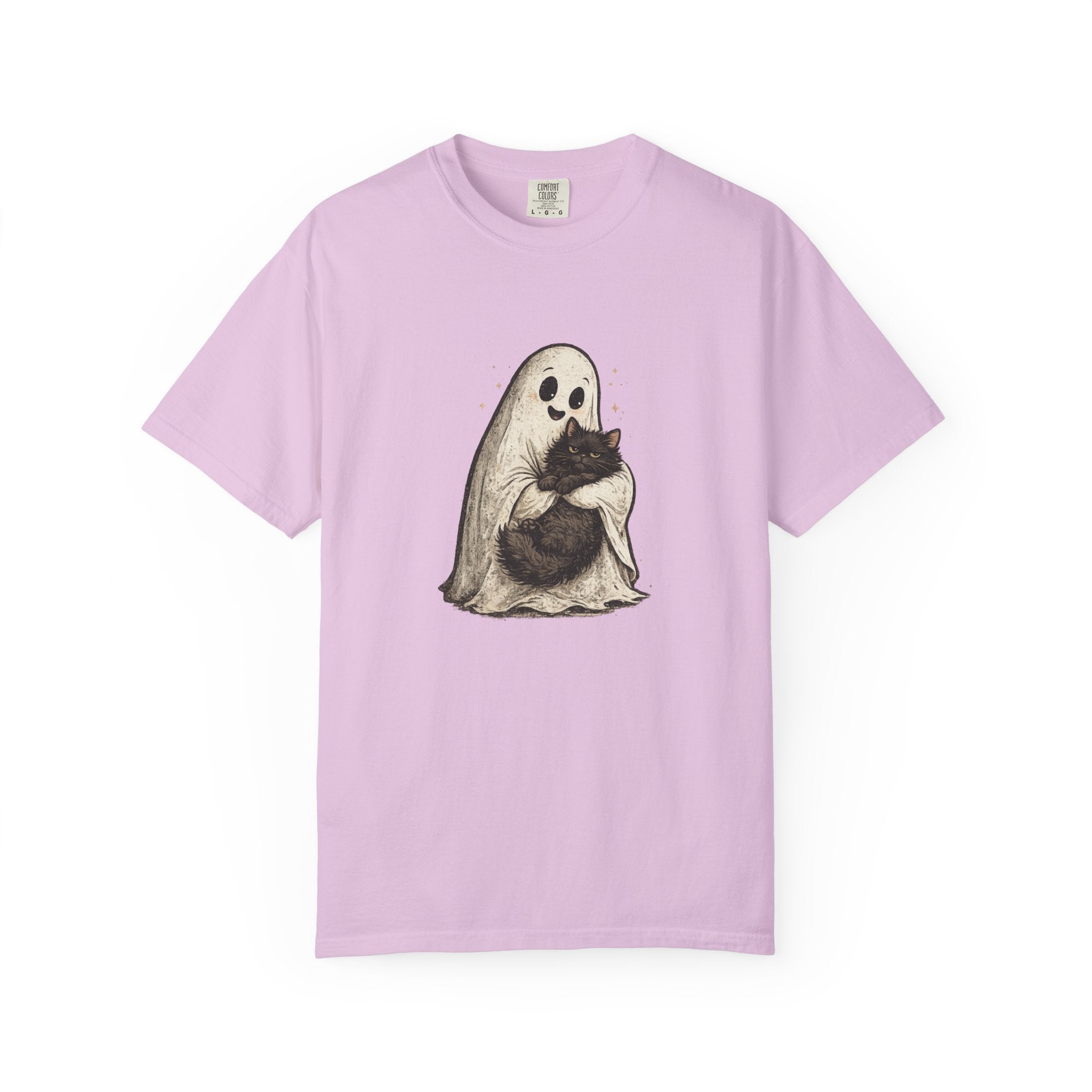 Boo & Meow Ghost Hugging Black Cat T-Shirt | Cute Spooky Tee
