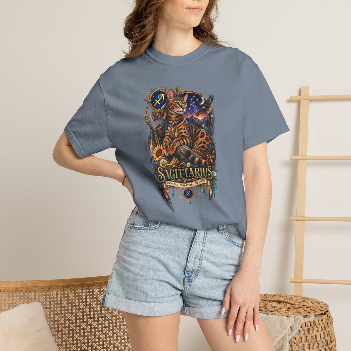 Sagittarius Zodiac Bengal Cat T-Shirt — Astrological Archer Horoscope Tee