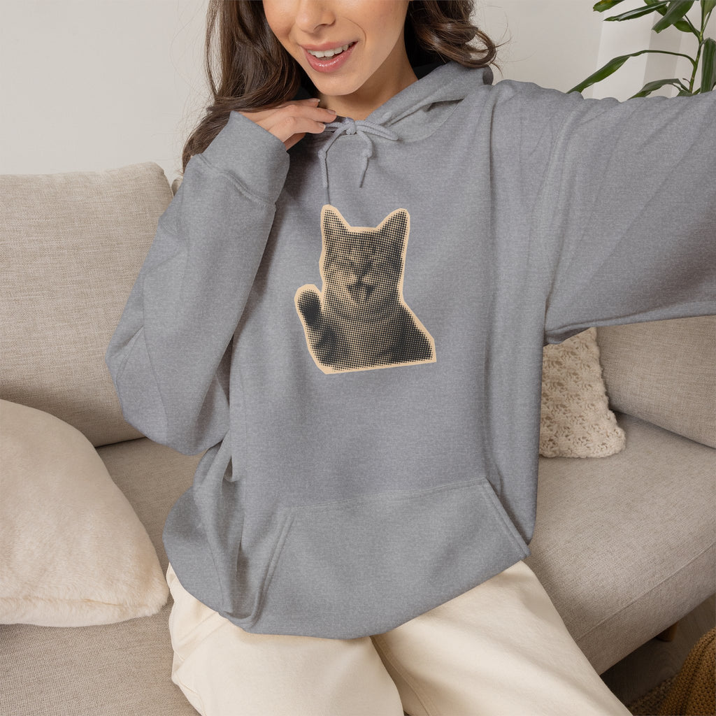 Laughing Meme Cat Hoodie – Adorable Grey Kitten Graphic Sweatshirt