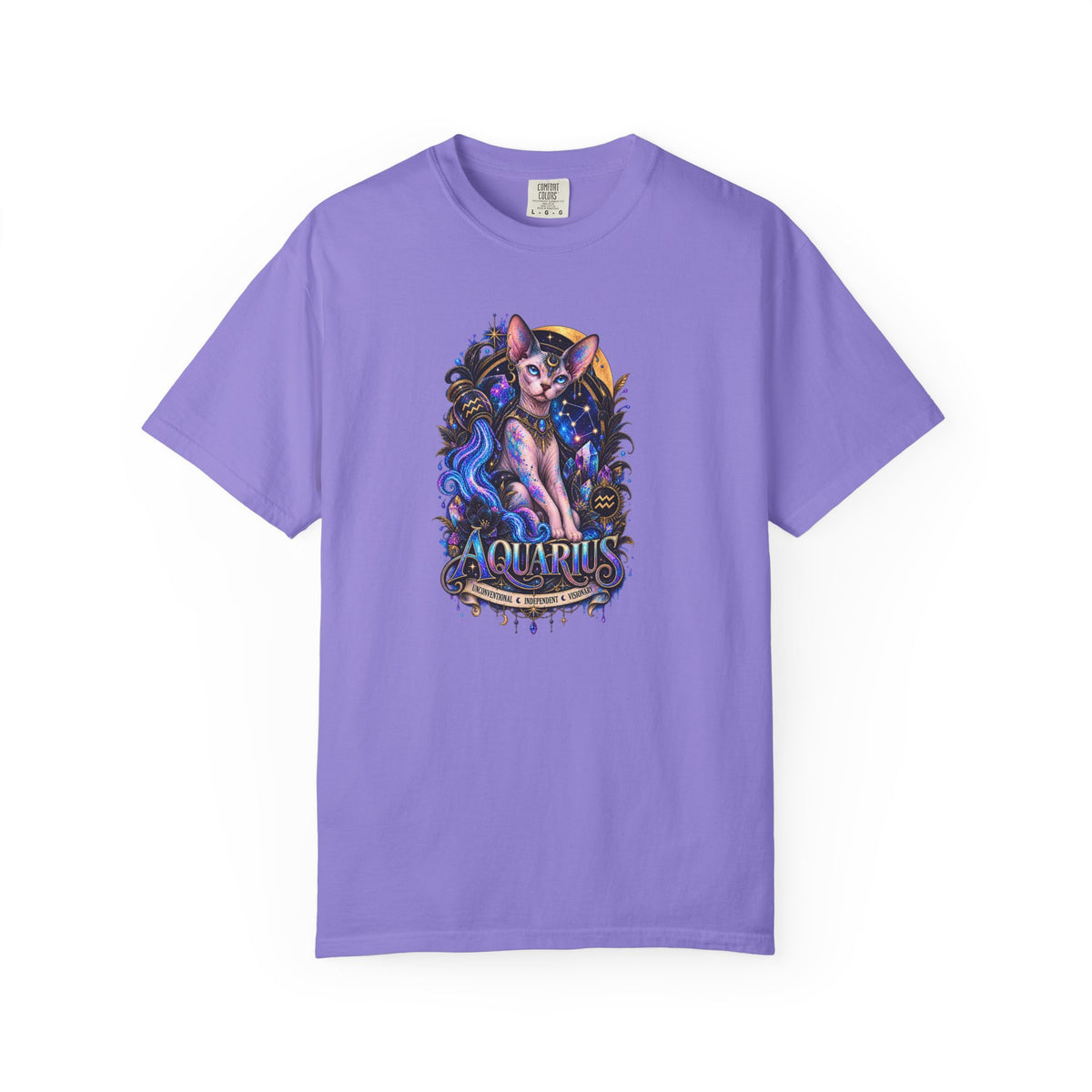 Aquarius Sphynx Cat Zodiac Tee- Celestial Astrology cat lover T-shirt