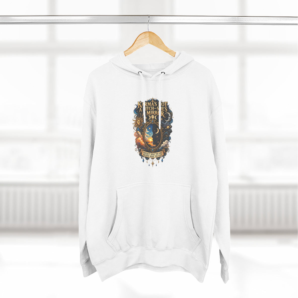 "Karma's not a Bitch she's a Mirror" Hoodie — Spiritual Boho Graphic Pullover