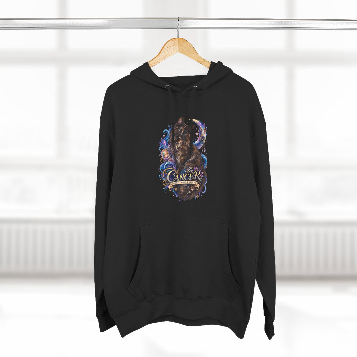 Cancer Tortoiseshell Cat Zodiac Hoodie — Zodiac Cat Graphic Fleece Pullover