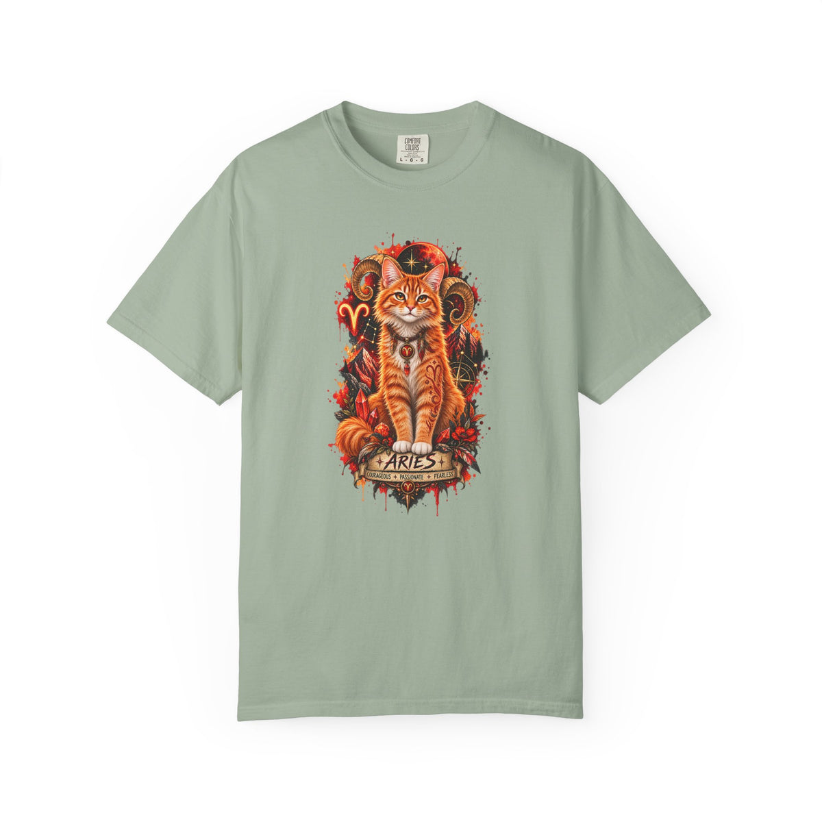 Aries Orange Tabby Cat Zodiac T-Shirt — Fiery Astrological Graphic Tee