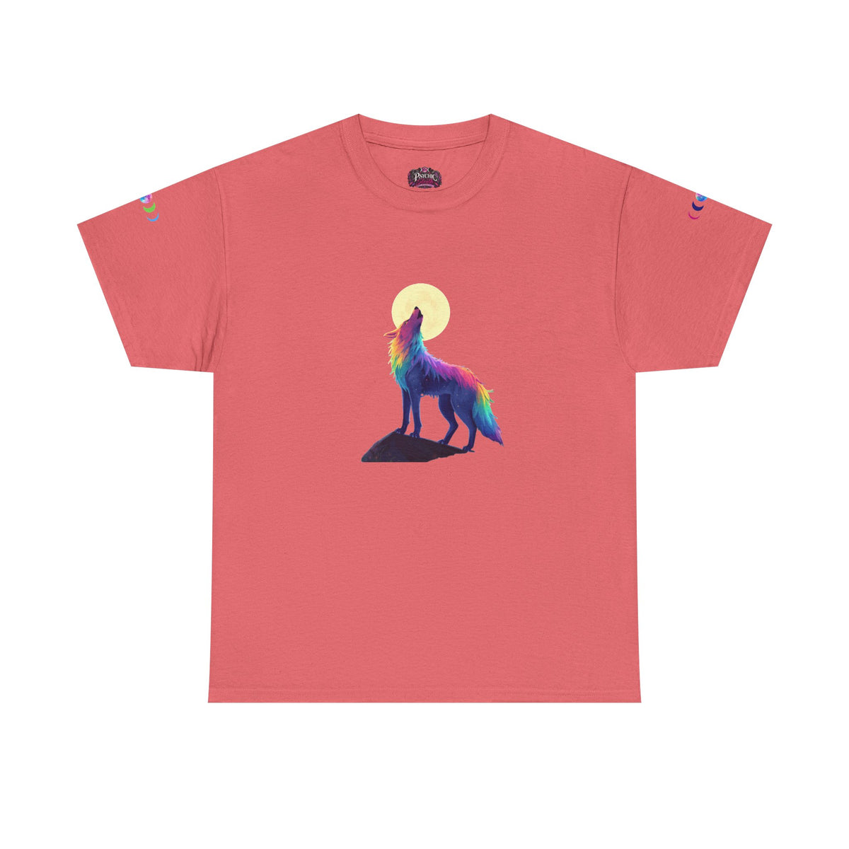Wolf Moon T‑Shirt — Rainbow Celestial Wolf Graphic Tee
