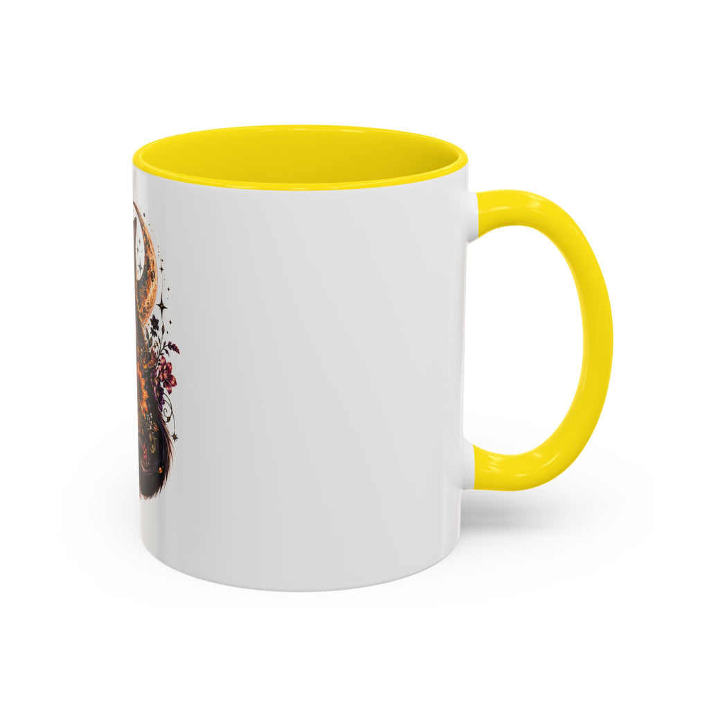 Cat & Skull Accent Coffee Mug — Gothic Black Cat Art Coffee Cup (11/15oz)