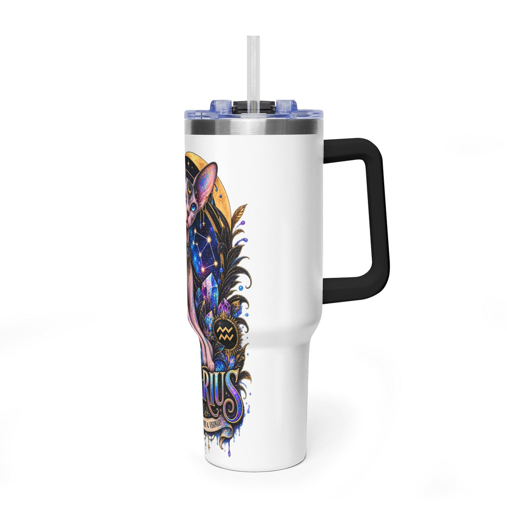 40oz Aquarius Zodiac Tumbler — Sphynx Cat Astrology Vacuum Thermal Cup