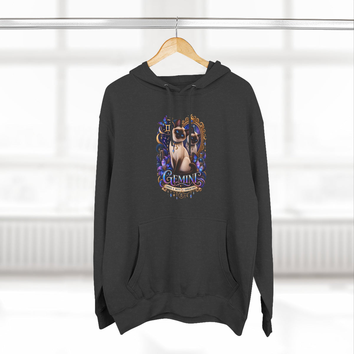 Gemini Siamese Zodiac Hoodie — Mystical Celestial Cat Astrology Design