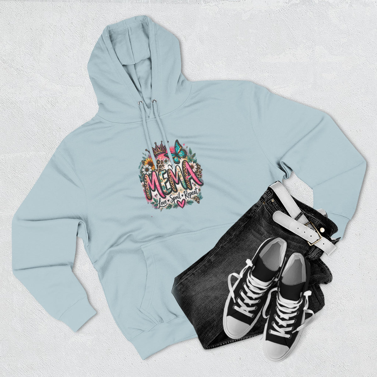 Mema Floral Hoodie — Cozy Fleece Pullover with Sunflower & Succulent Design