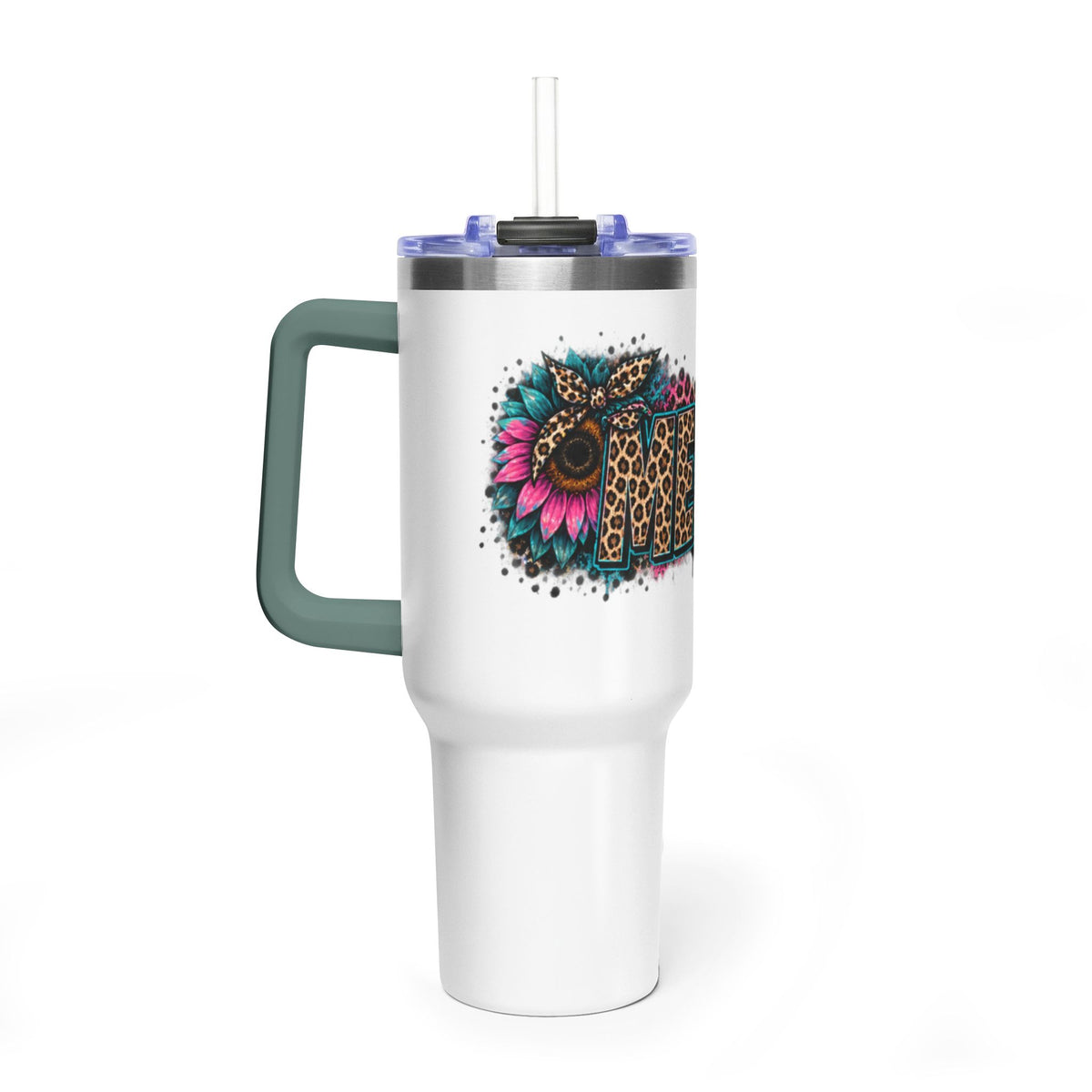 40oz Vacuum Tumbler — Mema Leopard Print Floral Design