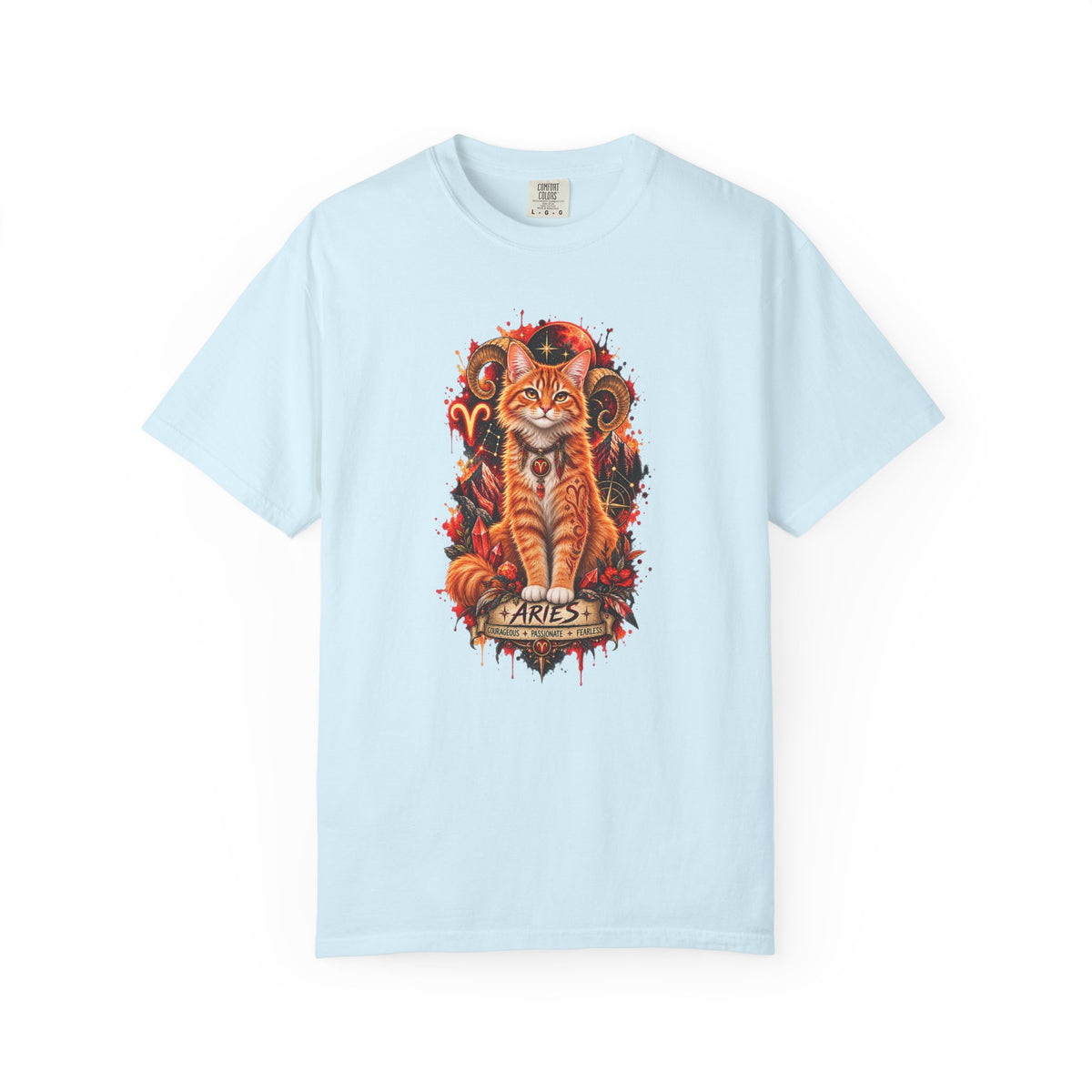 Aries Orange Tabby Cat Zodiac T-Shirt — Fiery Astrological Graphic Tee