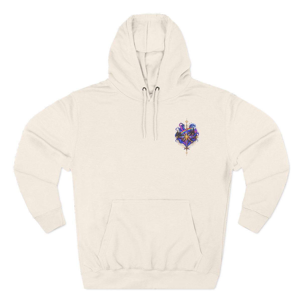 Guided by Light Bound toTruth Fleece Hoodie — Spiritual Galaxy Chest Emblem & Backscape Design