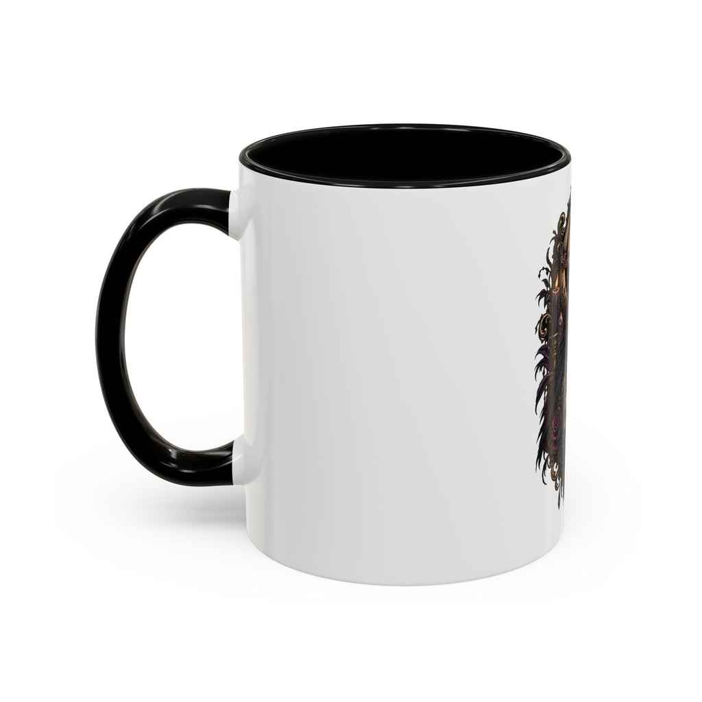Gothic Raven & Skull Accent Coffee Mug — Dark Floral Occult Tea Cup