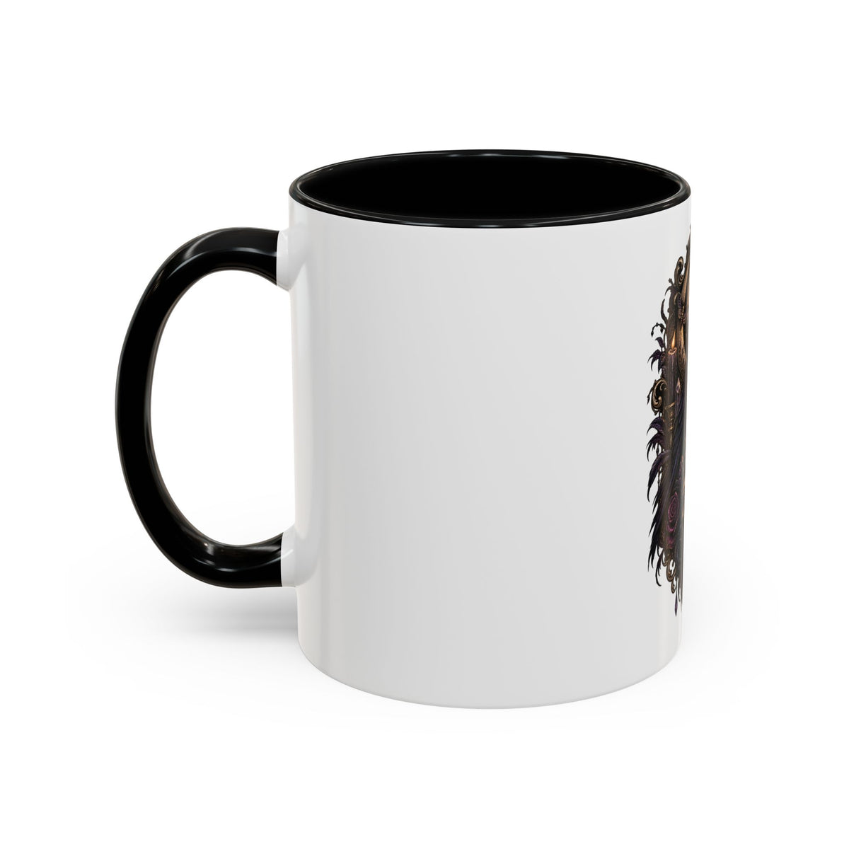 Gothic Raven & Skull Accent Coffee Mug — Dark Floral Occult Tea Cup