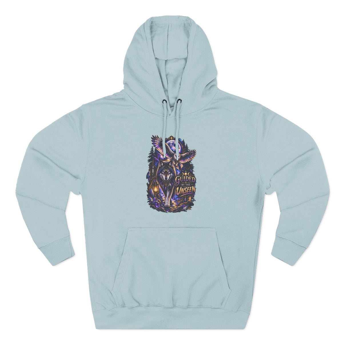 Witchy Owl and Wolf Fleece Hoodie - Mystical Night Forest Graphic- Guided by the Unseen