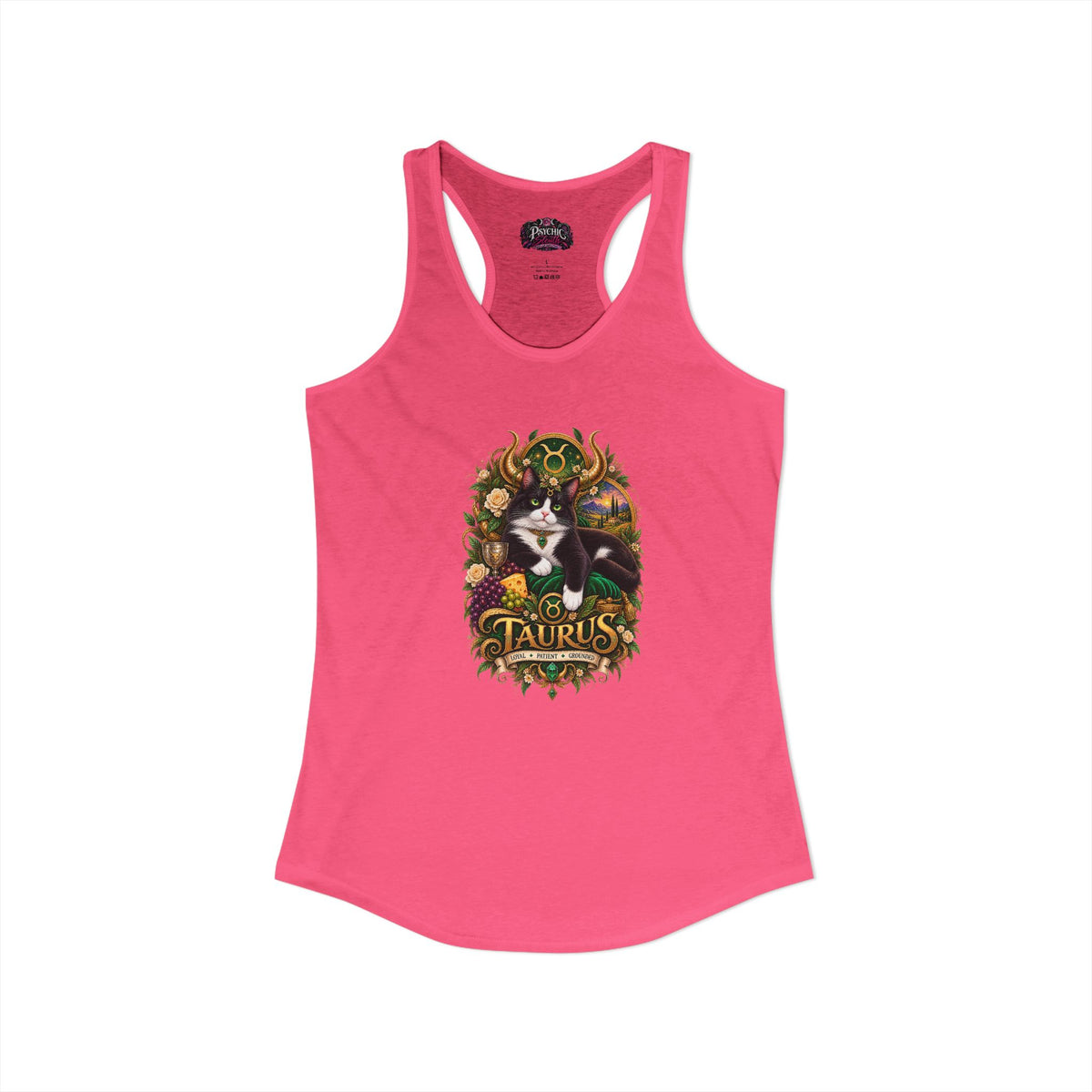 Taurus Tuxedo Cat Zodiac Tank- Celestial Astrology Cat Lover Tank