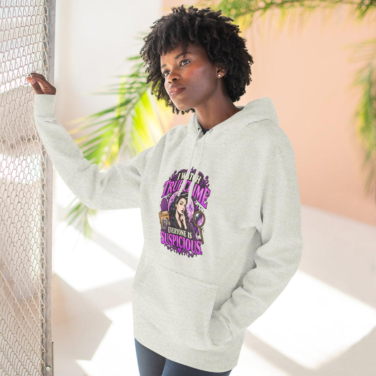 True Crime Hoodie — “Everyone Is Suspicious” Graphic Pullover
