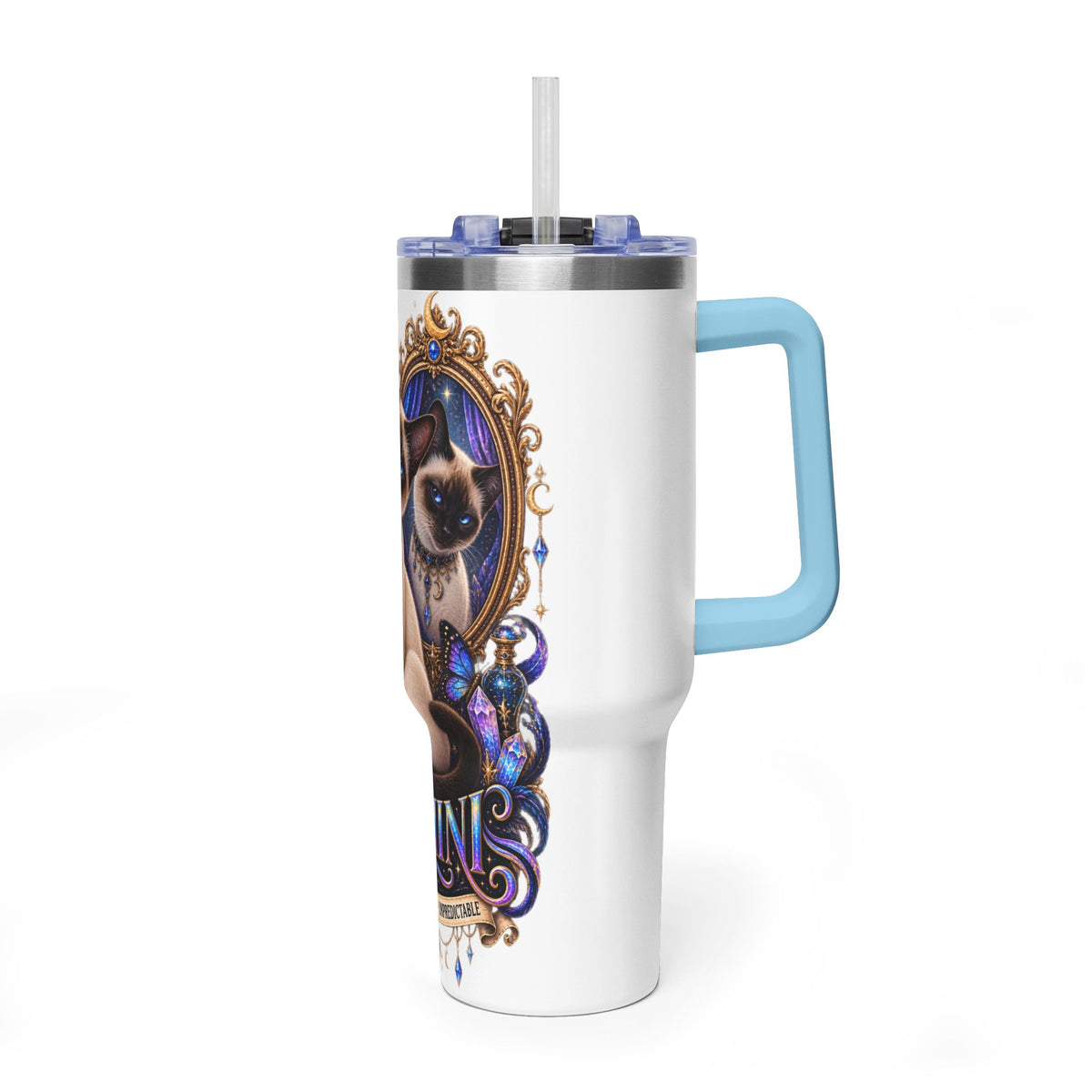 40oz Gemini Zodiac Tumbler — Siamese Cat Astrology Vacuum Thermal Cup