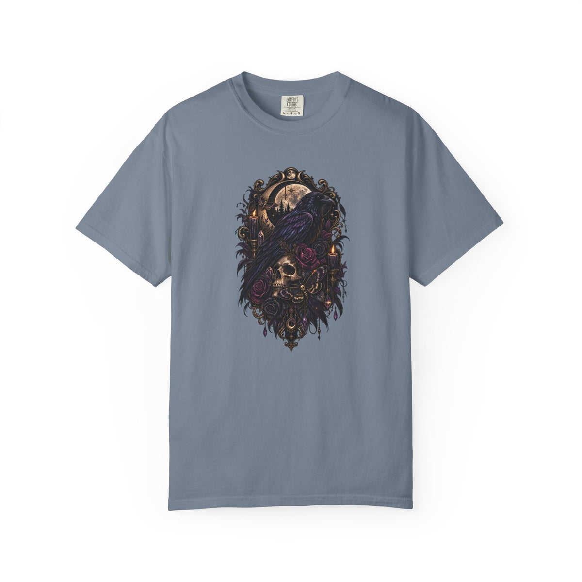 Skull & Crow Graphic Tee — Gothic Vintage Skull with Raven Design