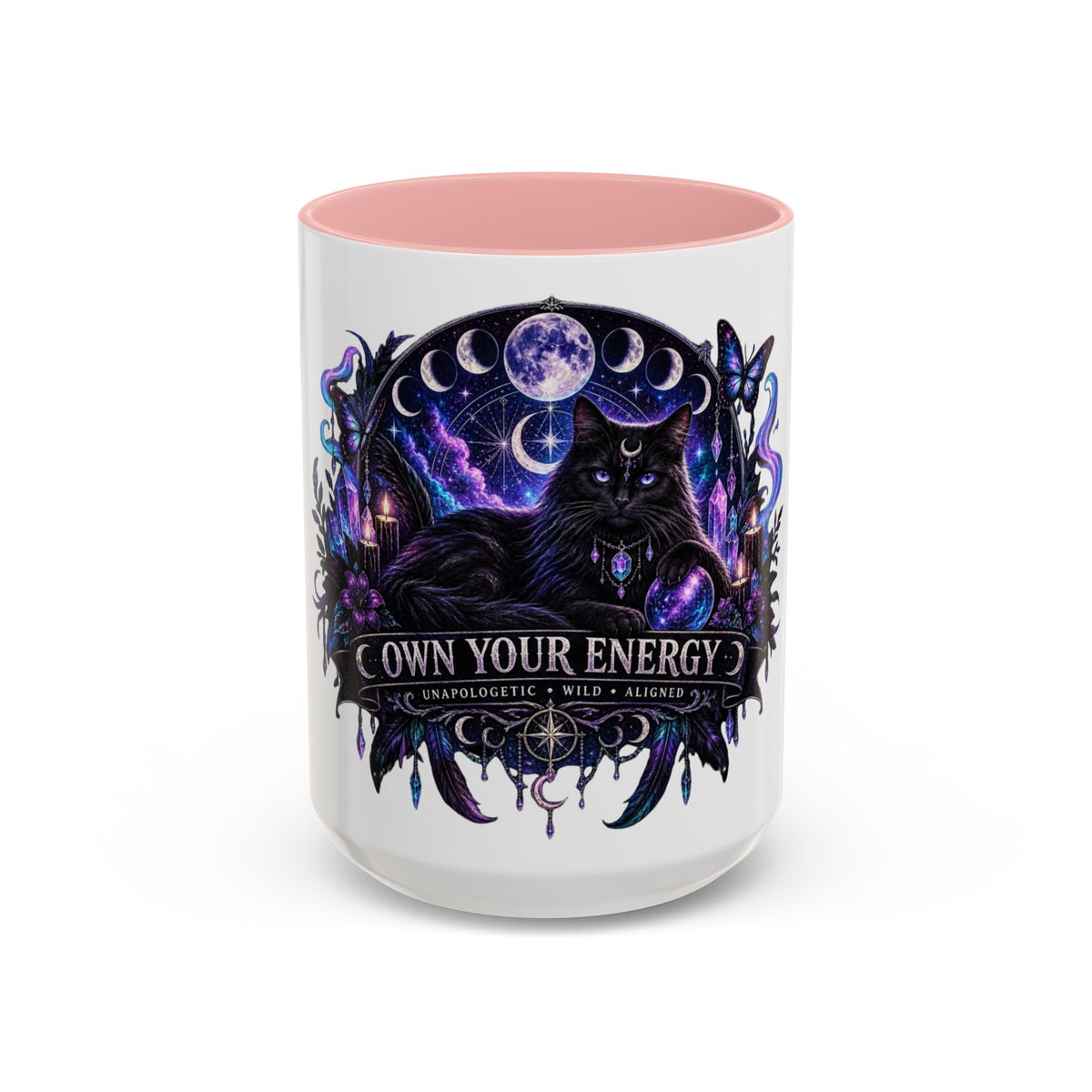 Own Your Energy Black Cat Coffee Mug – Spiritual Moon Phase Tea Cup