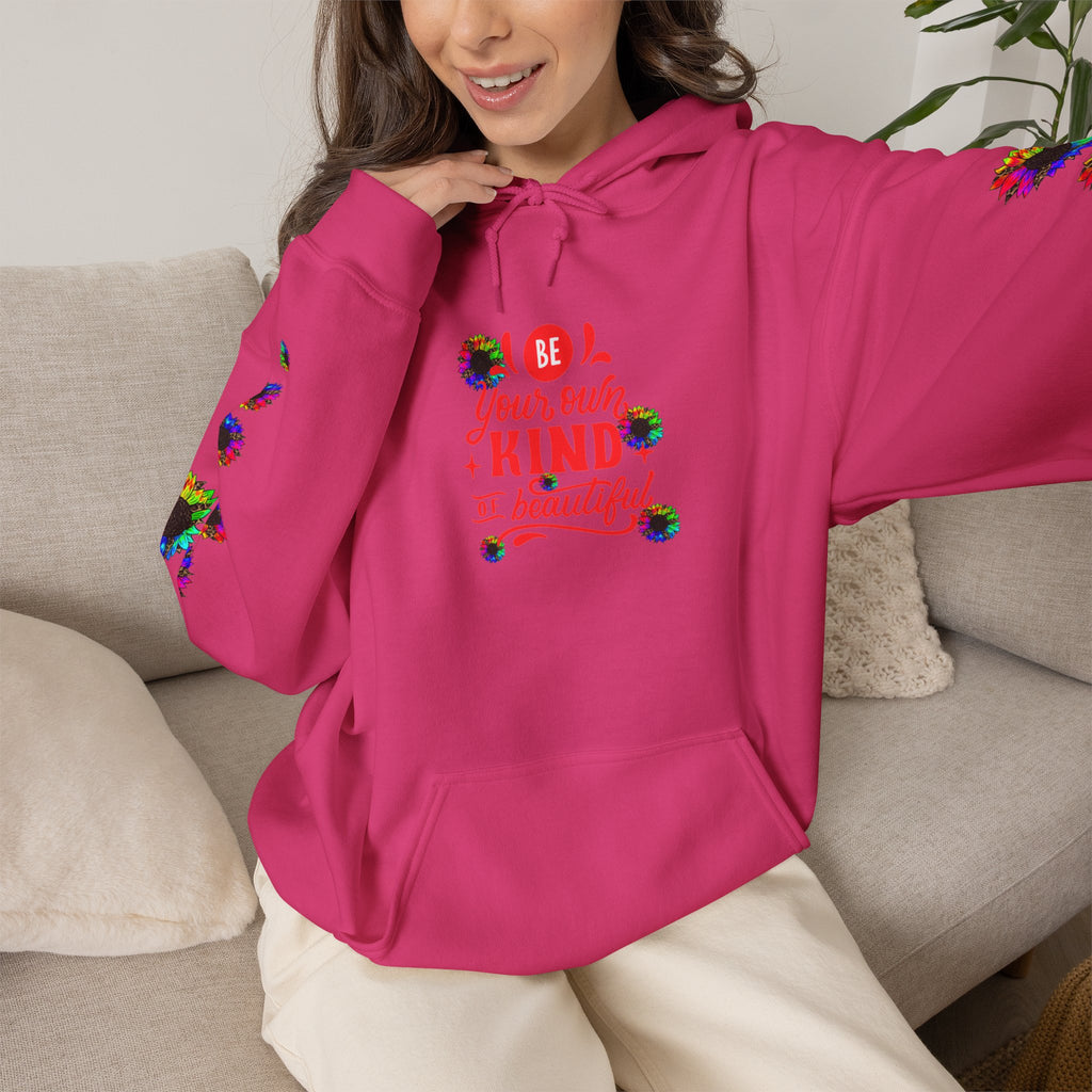 Inspirational Floral Hoodie – "Your Smile is Kind & Beautiful" Rainbow Sunflower Cozy Pullover