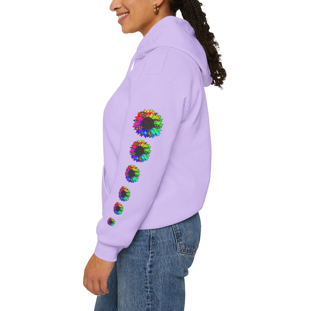 Inspirational Floral Hoodie – "Your Smile is Kind & Beautiful" Rainbow Sunflower Cozy Pullover