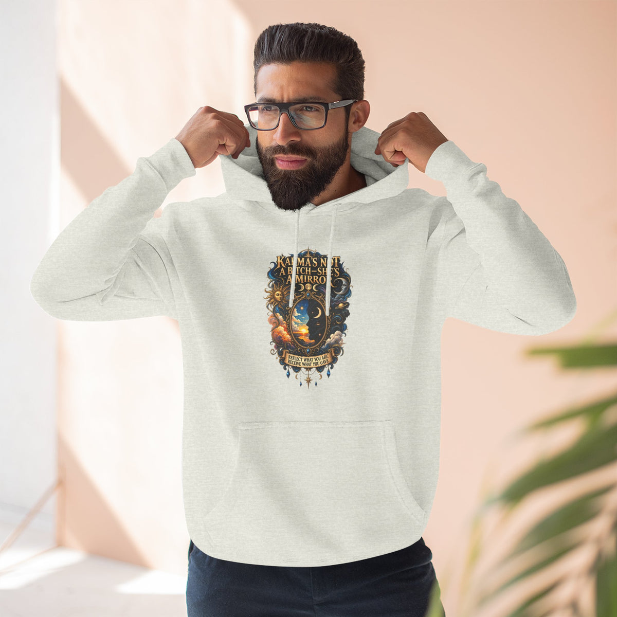 "Karma's not a Bitch she's a Mirror" Hoodie — Spiritual Boho Graphic Pullover