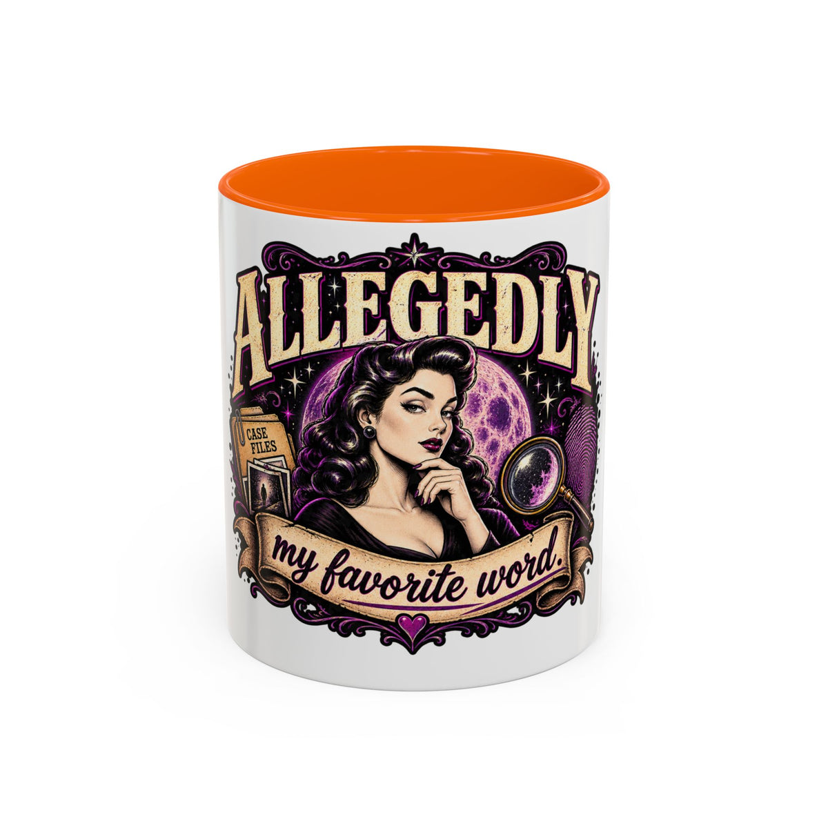 Allegedly Coffee Mug — Retro Pinup Mystery Design