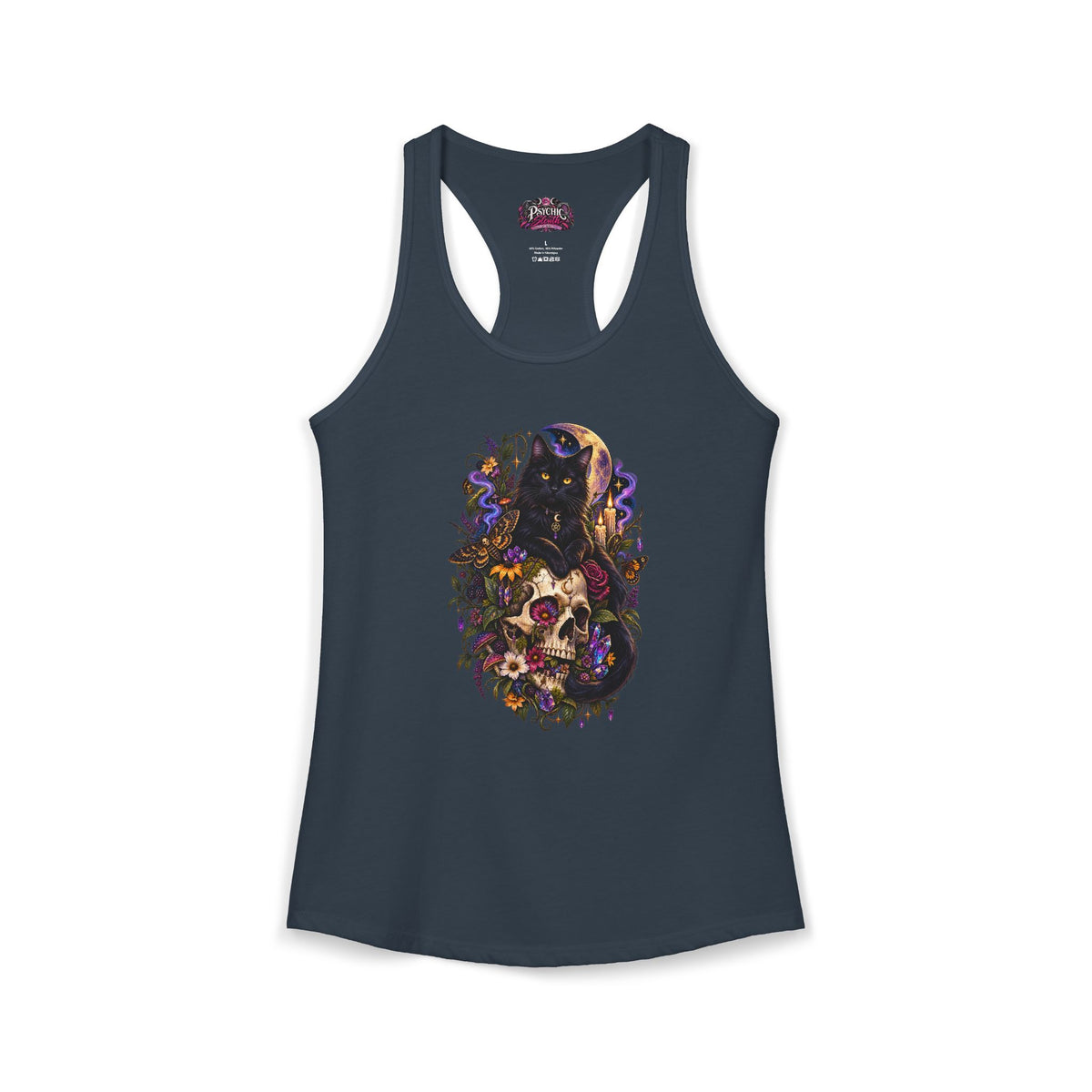 Gothic Black Cat Floral Skeleton Tank