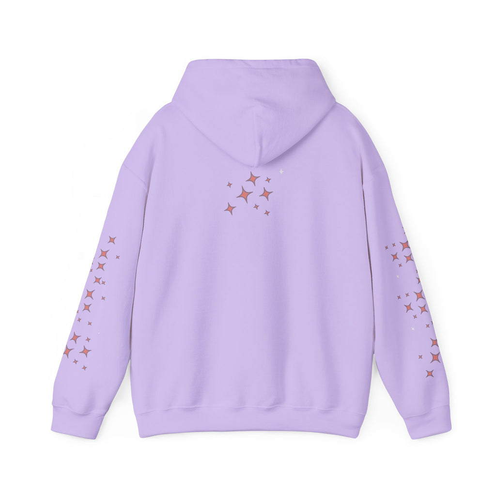 Queen Energy Hoodie — Feminine Crown Graphic Pullover with Star Sleeve Accents