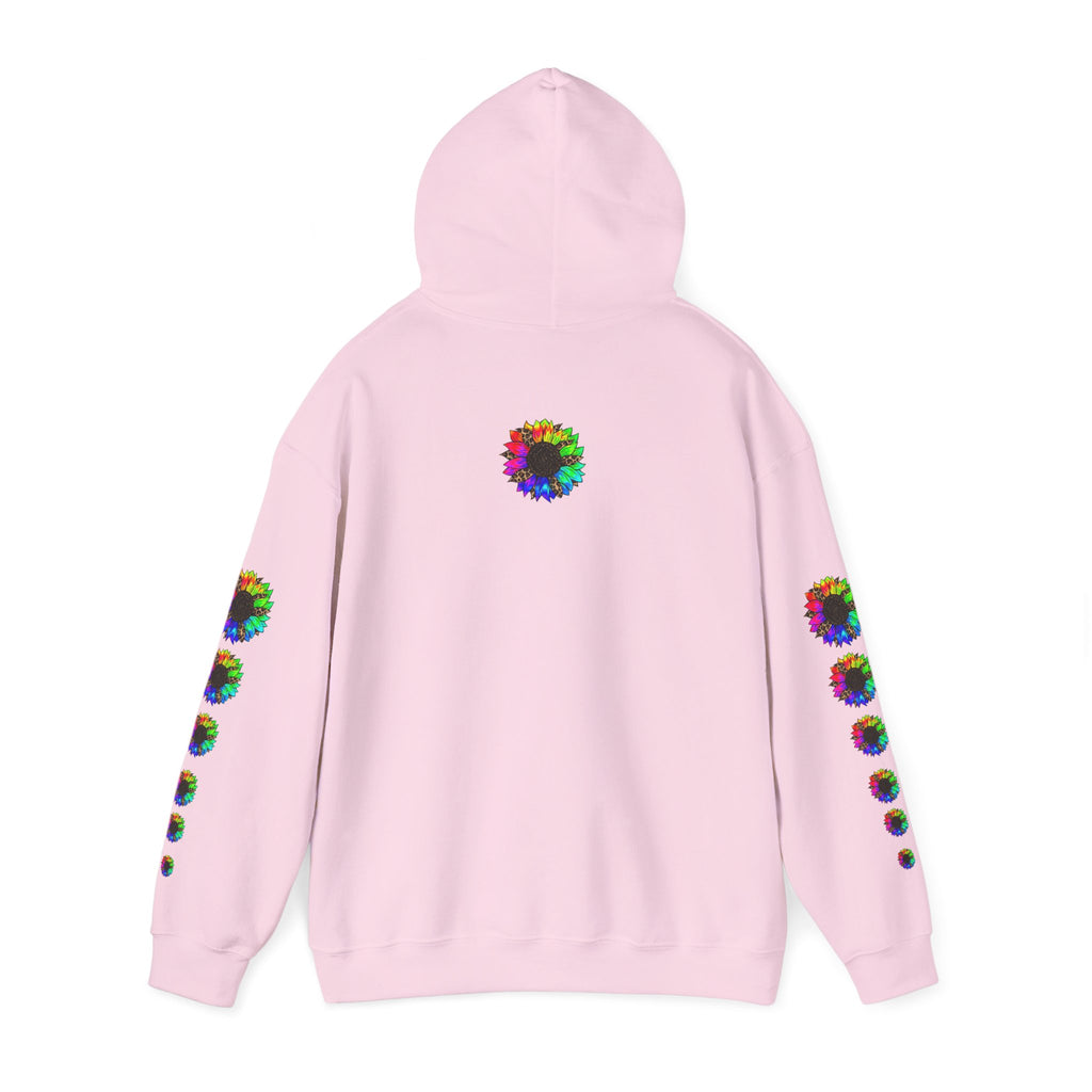 Inspirational Floral Hoodie – "Your Smile is Kind & Beautiful" Rainbow Sunflower Cozy Pullover