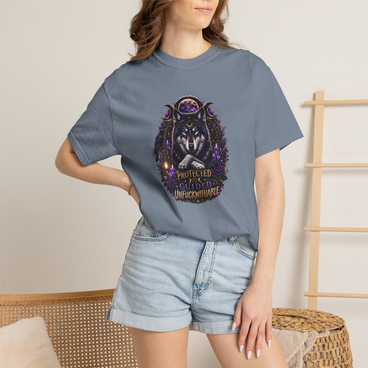 Protector Wolf T-Shirt — "Protected, Guided, Unfuckwithable" Spiritual Graphic Tee
