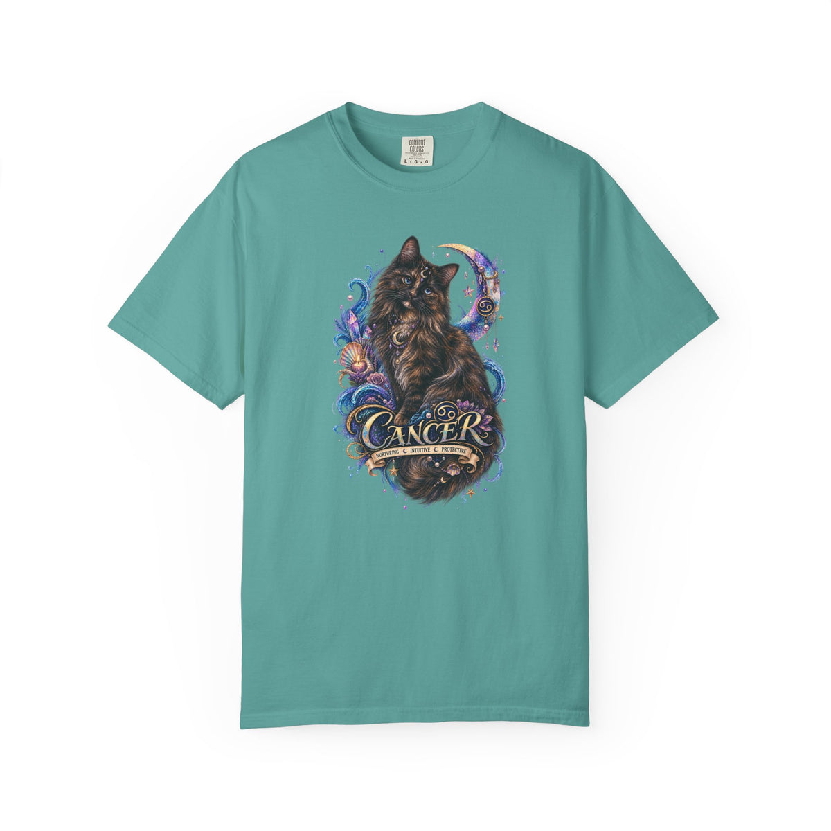Cancer Zodiac T‑Shirt — Mystical Tortoiseshell   Cat Horoscope Design