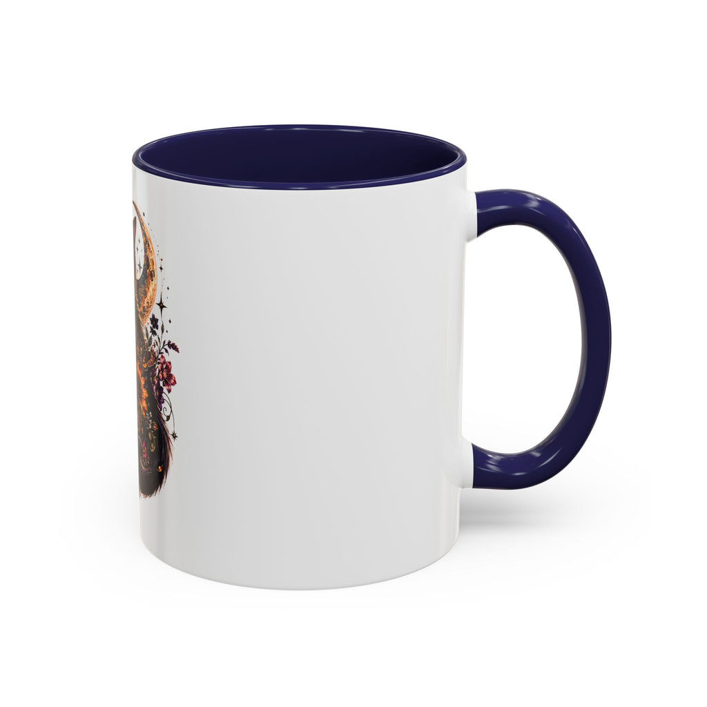 Cat & Skull Accent Coffee Mug — Gothic Black Cat Art Coffee Cup (11/15oz)