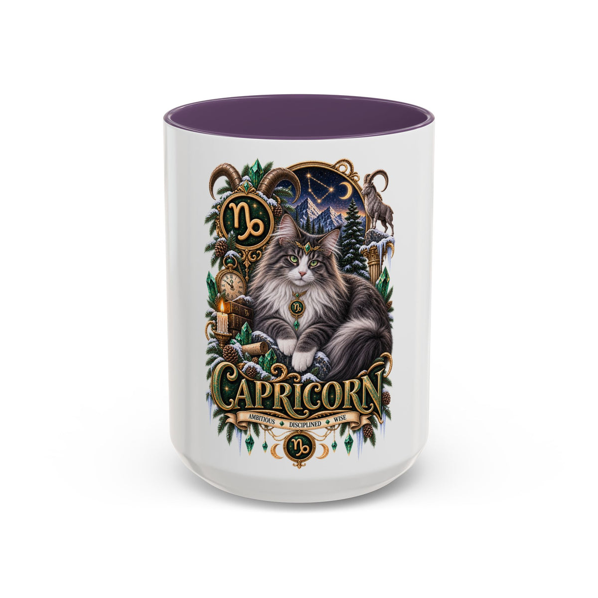 Capricorn Norwegian Forest Zodiac Cat Accent Coffee Mug – Astrology Cat Gift (11/15 oz)