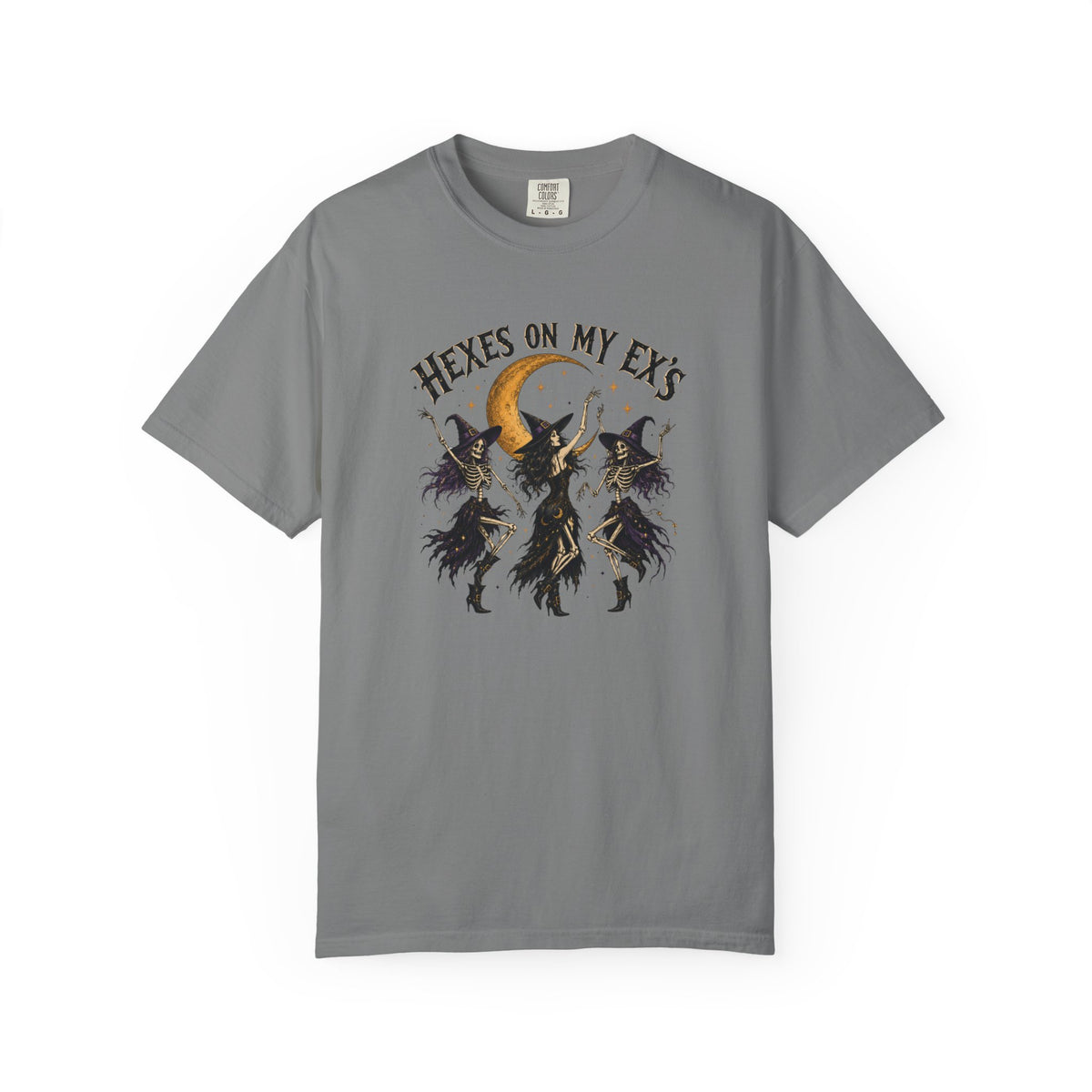 Witches and skeleton Graphic T-Shirt — "Hexes On My Ex's" Moon Witch Tee
