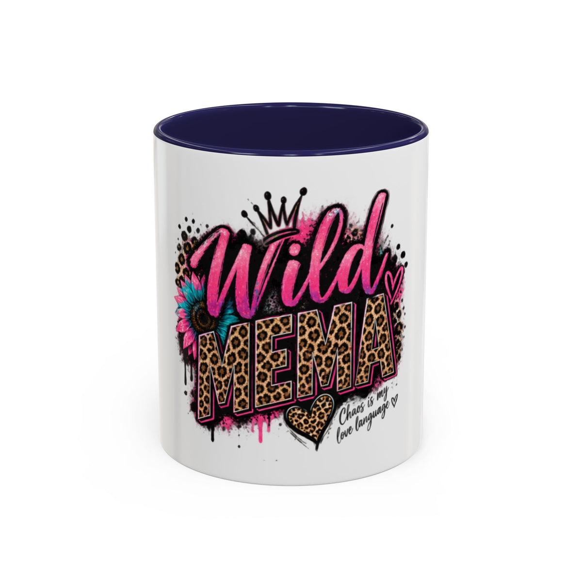 Wild Mama Leopard Accent Coffee Mug – Fun Mom Gift, Pink Crown Graphic (11/15 oz)