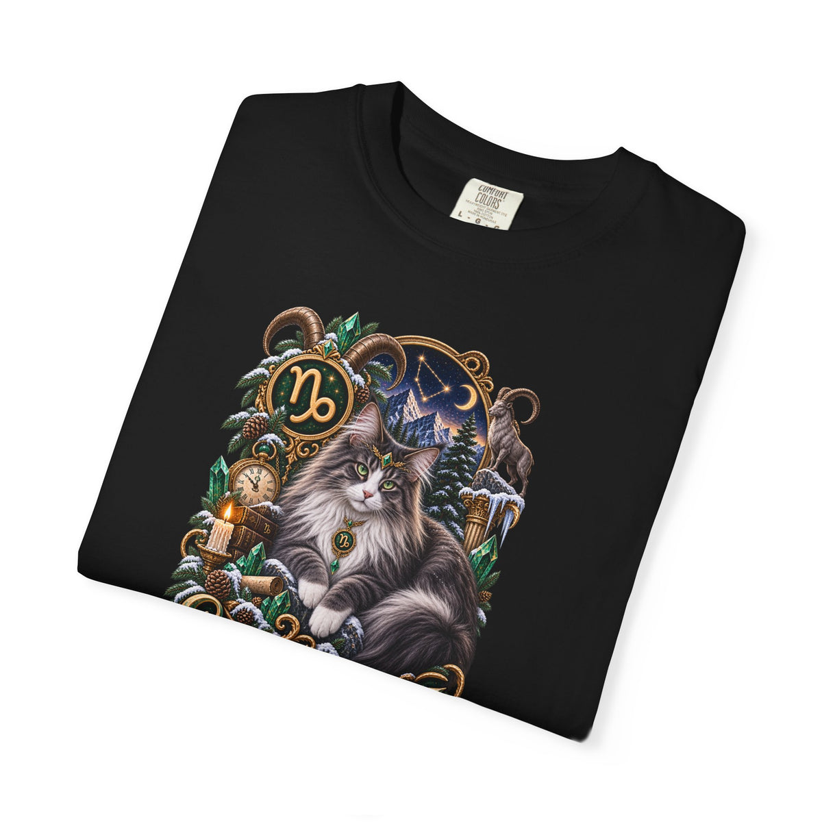 Capricorn Zodiac Norwegian Mountain Cat T-Shirt — Astrological Horoscope Tee