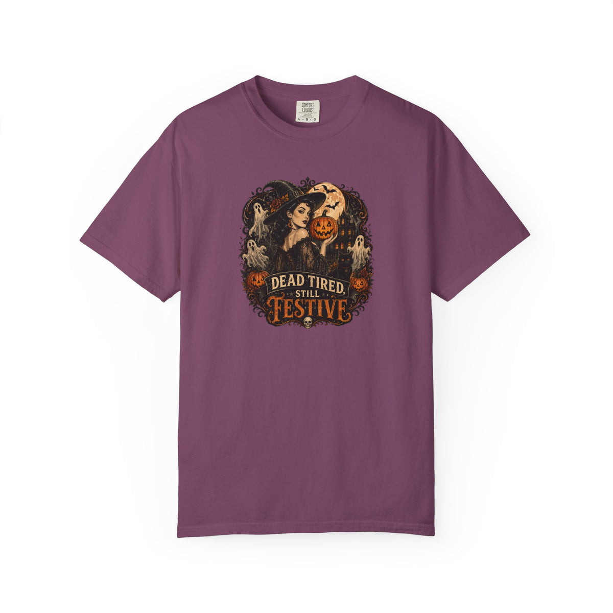 Halloween Graphic T-Shirt — "Dead Tired but Festive" Vintage Horror Pumpkin Tee