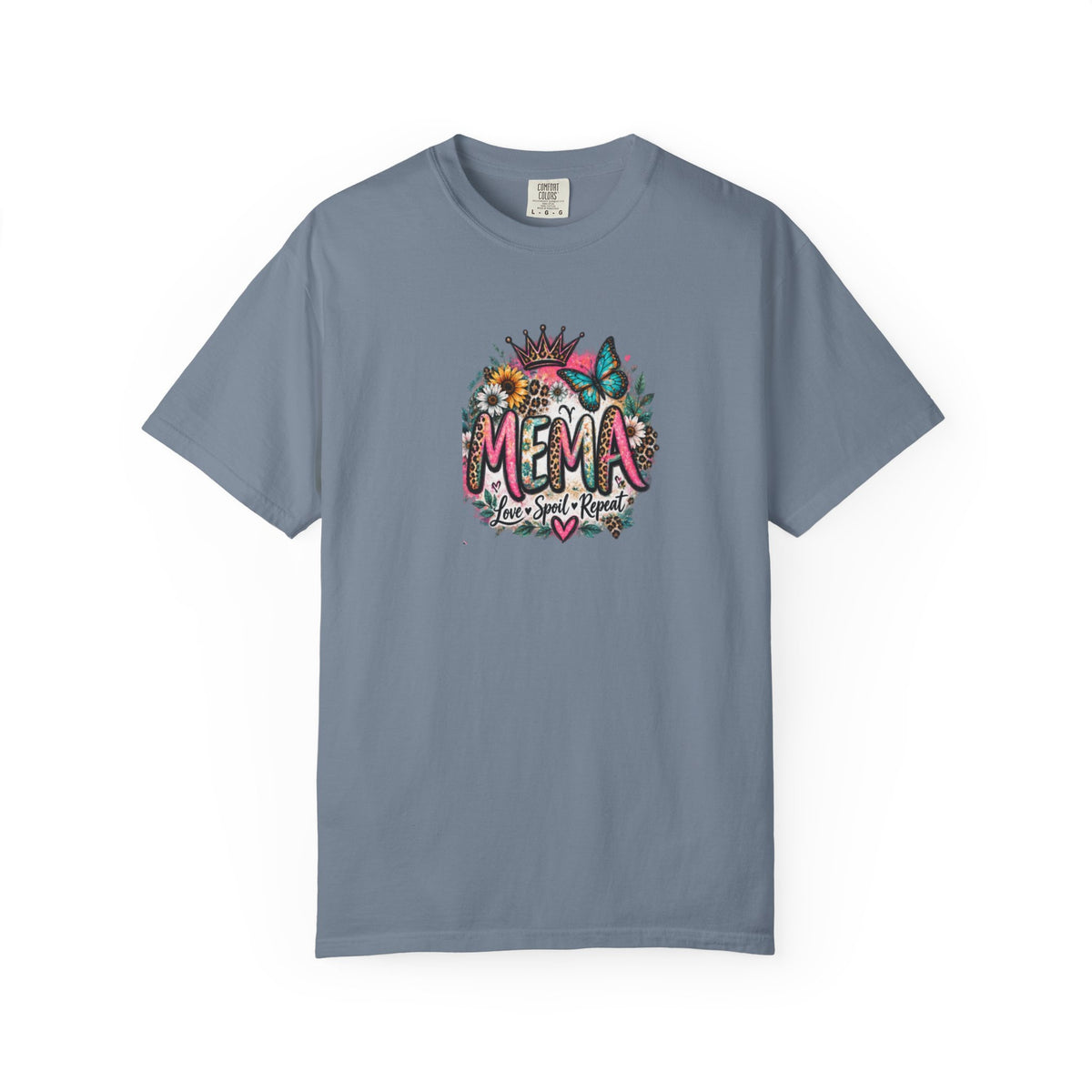 MEMA Floral Crown Tee — Cute Grandma Shirt with Butterfly & Heart Design