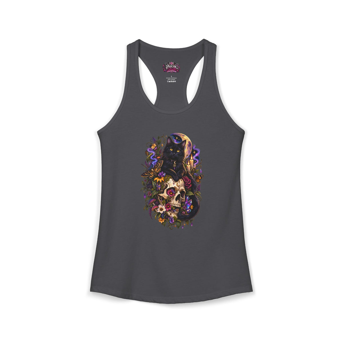 Gothic Black Cat Floral Skeleton Tank