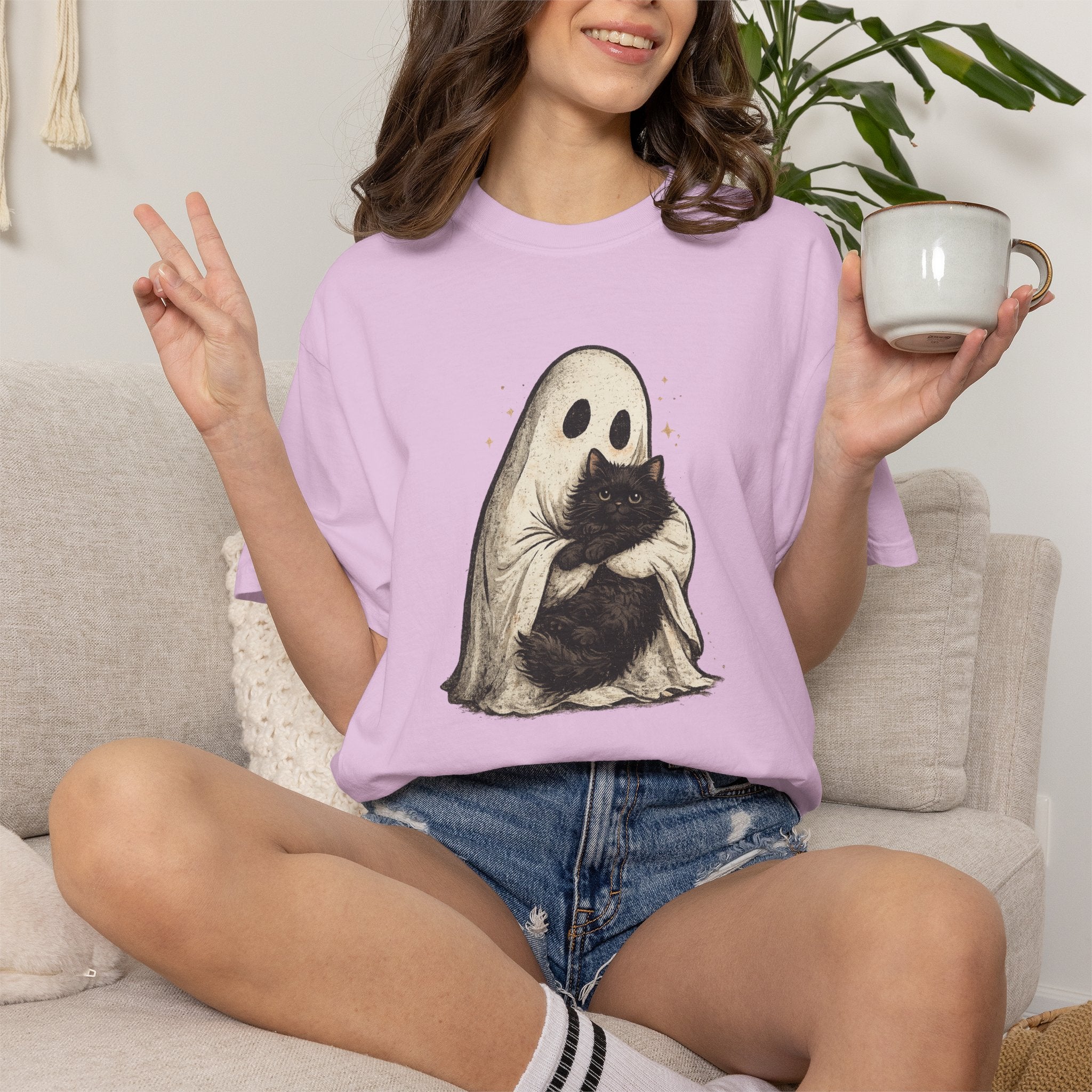 Ghost Hug T-Shirt — Cute Ghost Holding Cat Graphic Tee