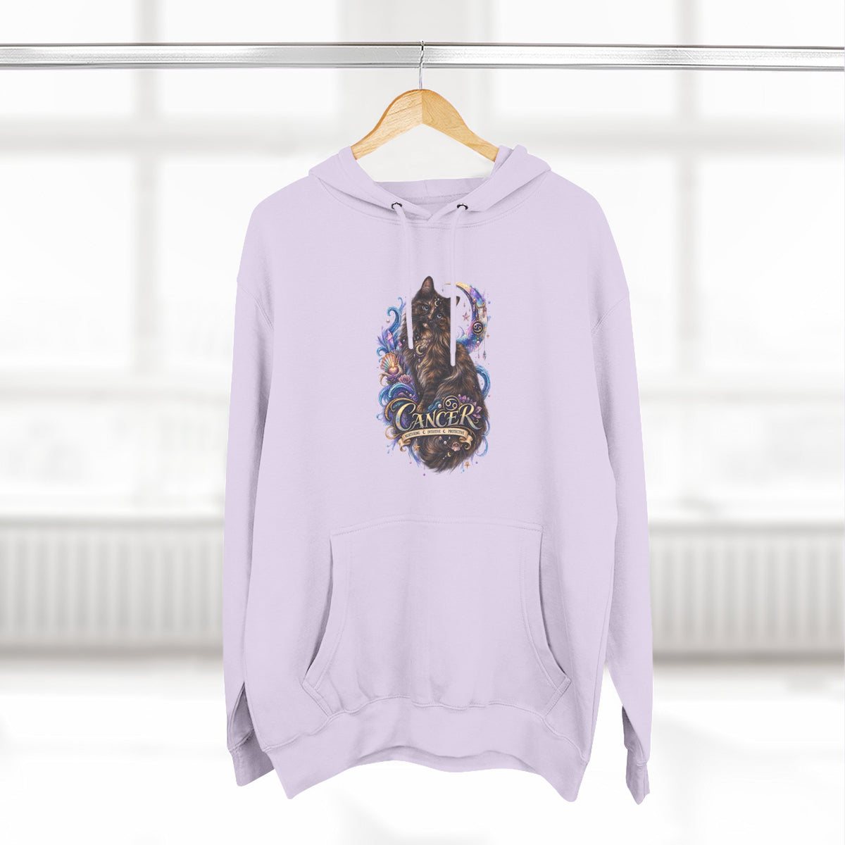 Cancer Tortoiseshell Cat Zodiac Hoodie — Zodiac Cat Graphic Fleece Pullover