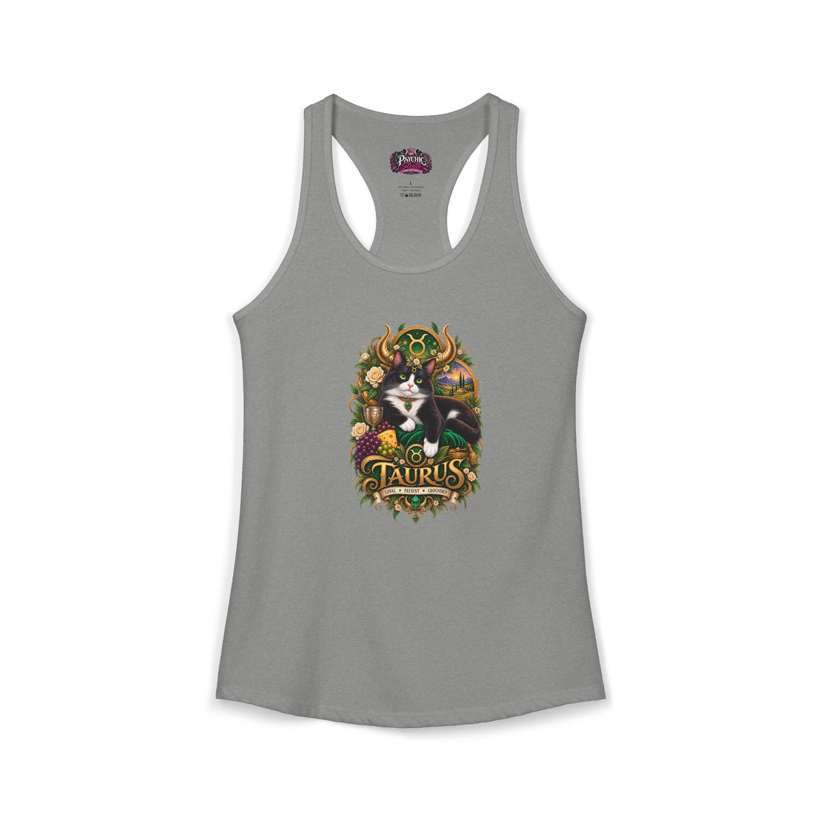 Taurus Tuxedo Cat Zodiac Tank- Celestial Astrology Cat Lover Tank