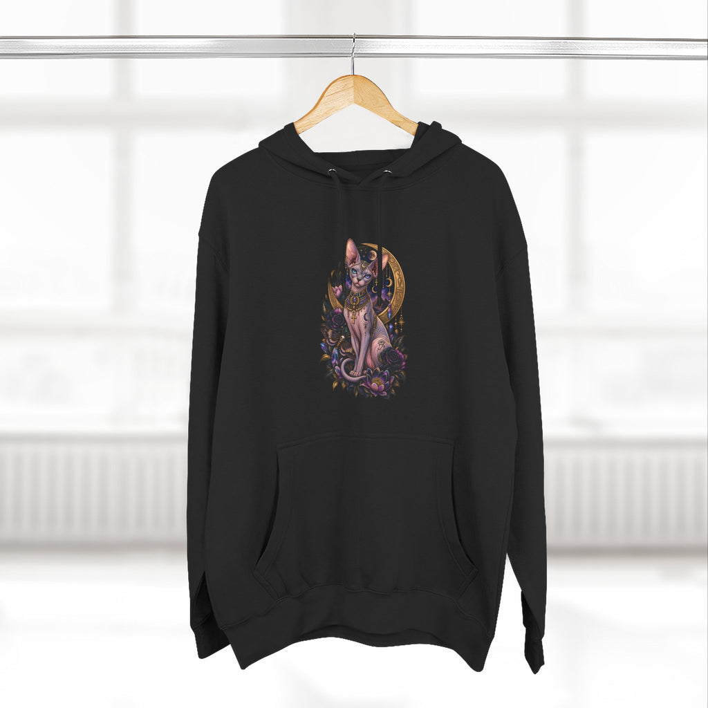 Mystic Moon Egyptian Sphynx Cat Hoodie — Gothic Feline Graphic Pullover