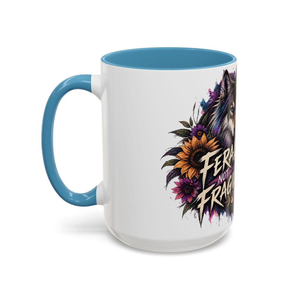 Feral Not Fragile Accent Coffee Mug — Wolf Goddess 11oz/15oz