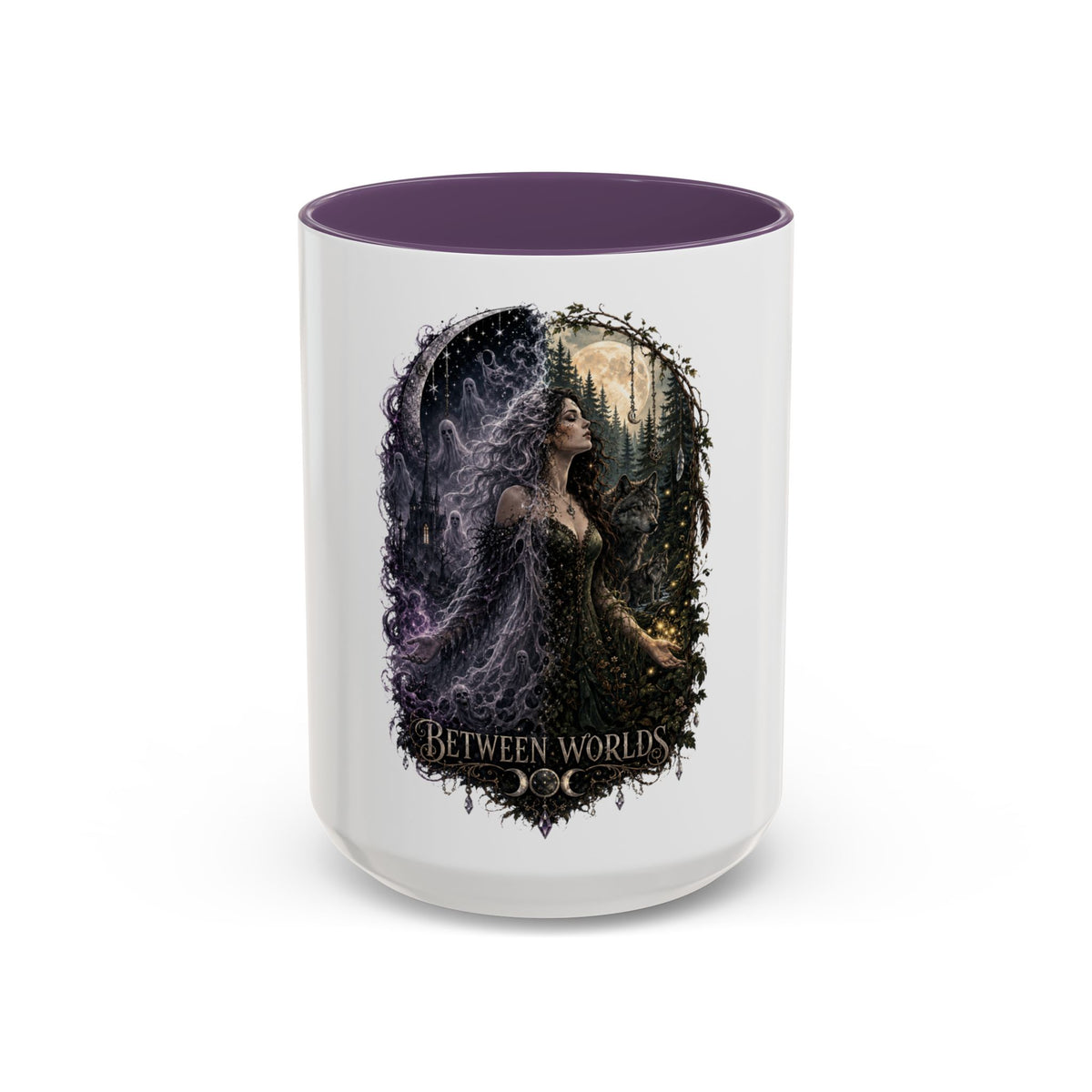 Between Worlds Accent Coffee Mug — Gothic Fantasy Witch Illustration (11/15oz)