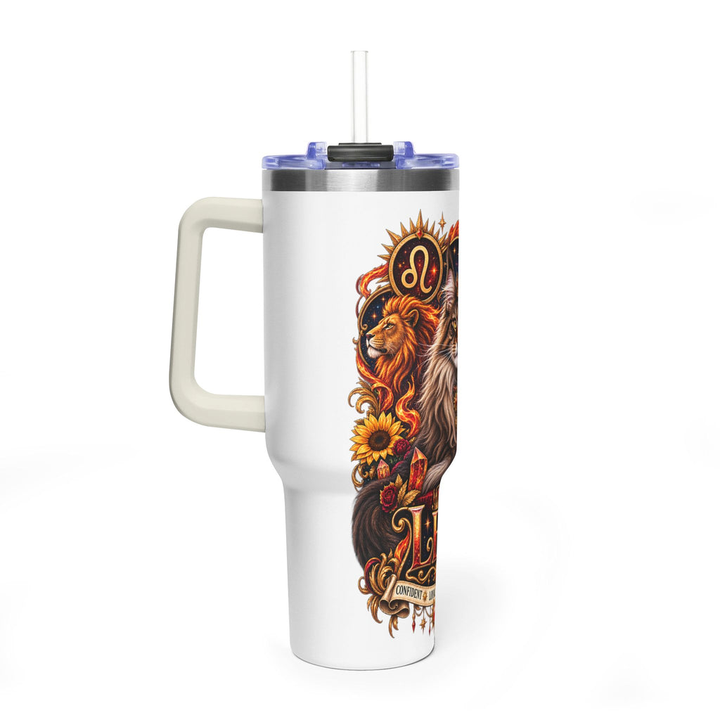 Leo Zodiac 40oz Vacuum Tumbler – Maine Coon Cat Astrology Travel Mug