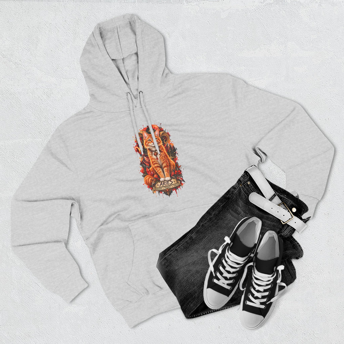 Aries Tabby Cat Zodiac Hoodie — Zodiac Constellation Graphic Fleece Pullover