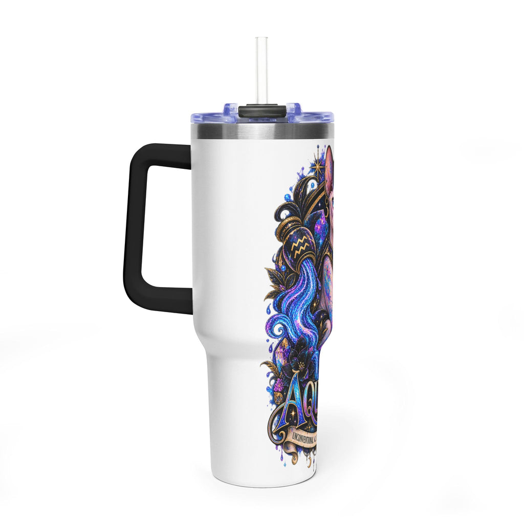 40oz Aquarius Zodiac Tumbler — Sphynx Cat Astrology Vacuum Thermal Cup