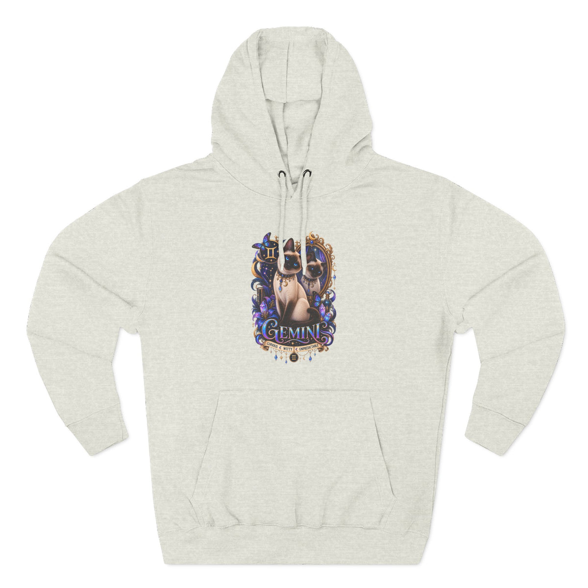 Gemini Siamese Zodiac Hoodie — Mystical Celestial Cat Astrology Design